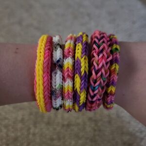 Handmade Pink and Yellow Rainbow Loom Bracelet Set